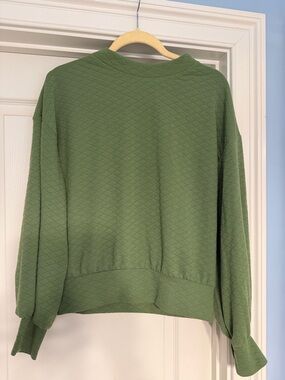 Nasty Gal Olive Green Quilted Crewneck Pullover